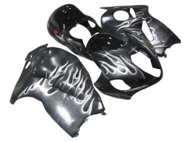 1996-2007 Suzuki GSXR 1300 Hayabusa Motorcycle Fairings - Grey Black White Flame