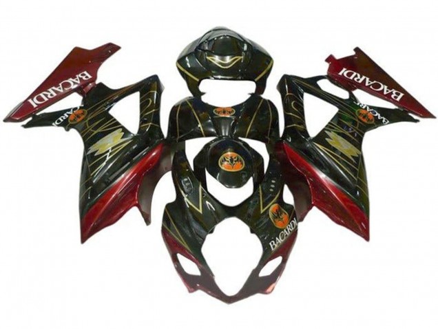 2007-2008 Suzuki GSXR 1000 Motorcycle Fairings - Black Red Gold BACARDI