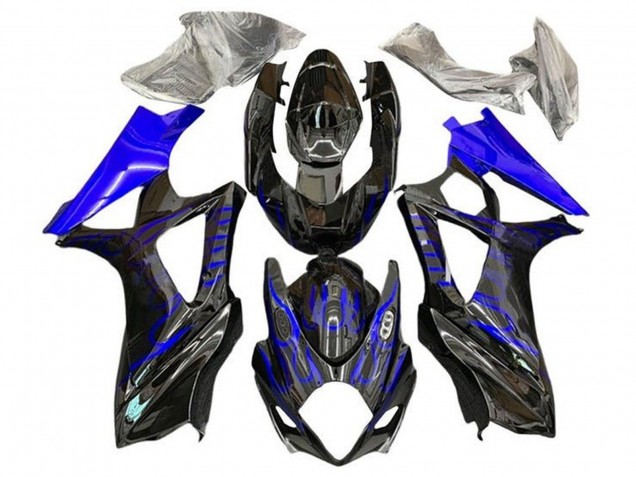 2007-2008 Suzuki GSXR 1000 Motorcycle Fairings - Black Blue Flame