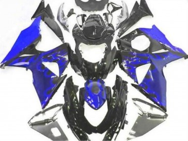 2009-2016 Suzuki GSXR 1000 Motorcycle Fairing - Glossy Black Blue Flame