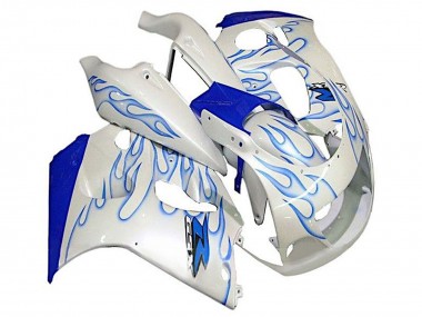 1996-2000 Suzuki GSXR 600 / GSXR 750 Motorcycle Fairings - White Blue Flame