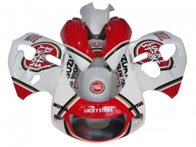 1996-2000 Suzuki GSXR 600 / GSXR 750 Motorcycle Fairings - White Red Lucky Strike