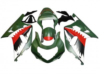 2001-2003 Suzuki GSXR 600 / GSXR 750 Motorcycle Fairings - Matte Army Green White Red Shark