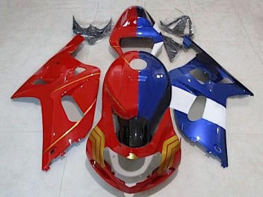 2001-2003 Suzuki GSXR 600 / GSXR 750 Motorcycle Fairings - Red Blue Split Gold