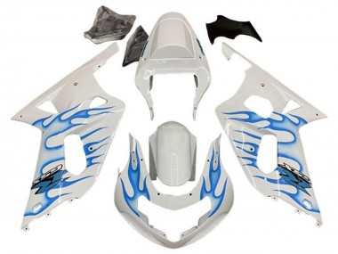 2001-2003 Suzuki GSXR 600 / GSXR 750 Motorcycle Fairings - White Blue Flame
