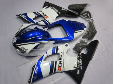 1998-1999 Yamaha YZF 1000 R1 Motorcycle Fairings - White Blue Glossy Black ENEOS Semakin Didepan