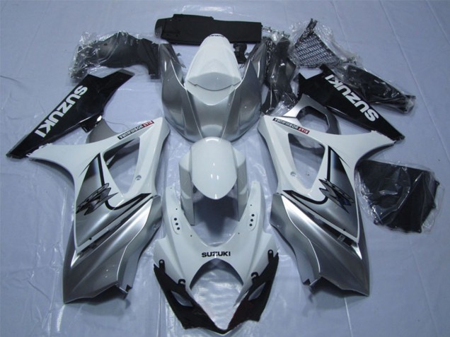 2007-2008 Suzuki GSXR 1000 Motorcycle Fairing - White Silver Black
