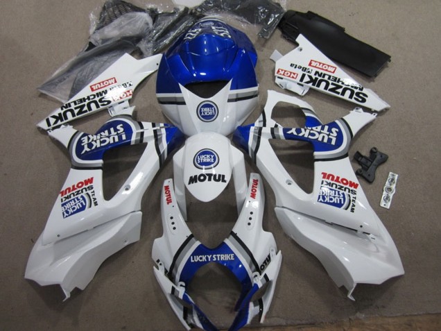 2007-2008 Suzuki GSXR 1000 Motorcycle Fairings - White Blue Lucky Strike Red Motul