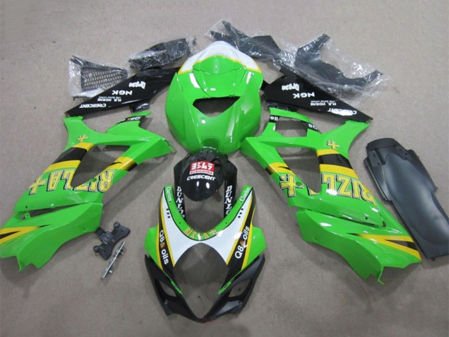 2007-2008 Suzuki GSXR 1000 Motorcycle Fairings - Green White Yellow Black Rizla Q8 Oils