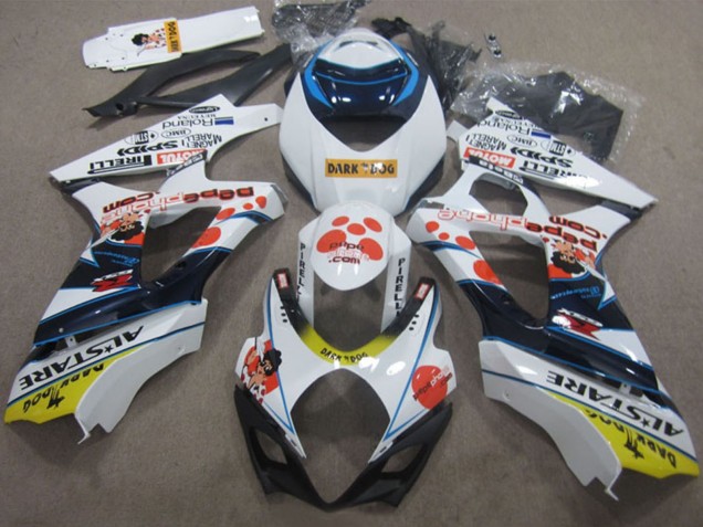 2007-2008 Suzuki GSXR 1000 Motorcycle Fairings - White Red Blue Yellow Dark Dog