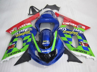 2001-2003 Suzuki GSXR 600 Motorcycle Fairings - Blue Green Red Telefonica MoviStar