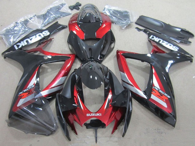 2006-2007 Suzuki GSXR 750 Motorcycle Fairings - Red Glossy Black