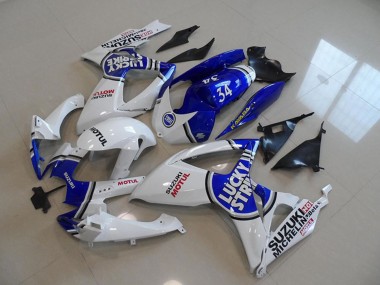 2006-2007 Suzuki GSXR 750 Motorcycle Fairings - White Blue Lucky Strike Motul 34
