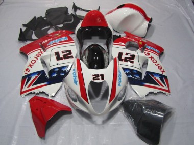 1996-2007 Suzuki GSXR 1300 Hayabusa Motorcycle Fairings - White Red Blue Xerox 21