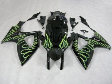 Black Green Flame 2006-2007 Suzuki GSXR 600 Motorcycle Fairings