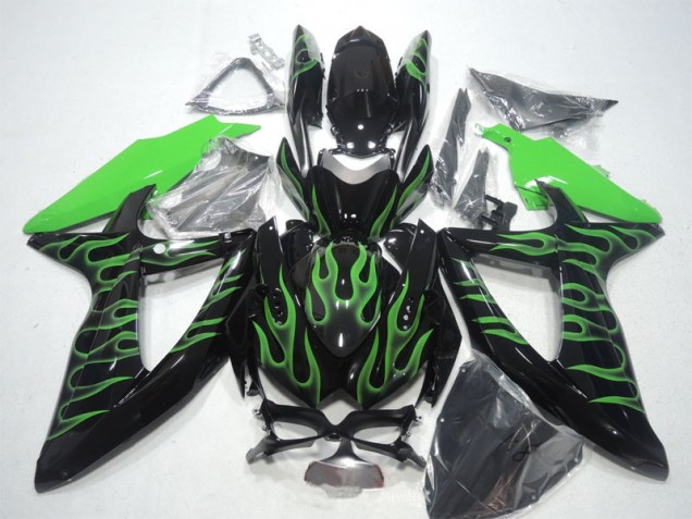 Black Green Flame 2008-2010 Suzuki GSXR 600 Motorcycle Fairings Black Green Flame 2008-2010 Suzuki GSXR 600 Motorcycle Fairings