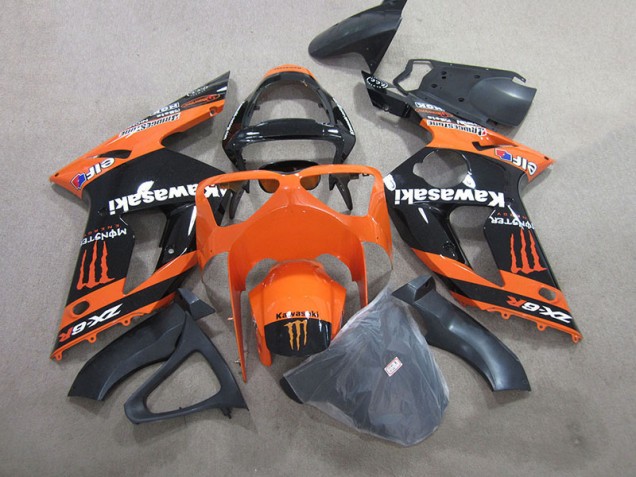 Black Orange Monster 2003-2004 Kawasaki ZX6R Motorcycle Fairings Black Orange Monster 2003-2004 Kawasaki ZX6R Motorcycle Fairings