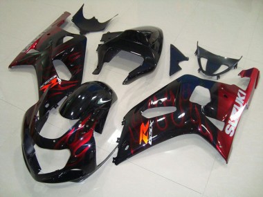 Black Red Flame 2001-2003 Suzuki GSXR 750 Motorcycle Fairings