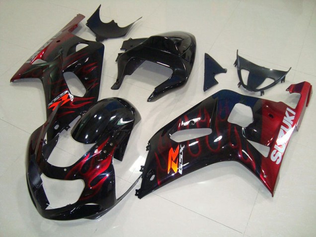 Black Red Flame 2001-2003 Suzuki GSXR 750 Motorcycle Fairings Black Red Flame 2001-2003 Suzuki GSXR 750 Motorcycle Fairings