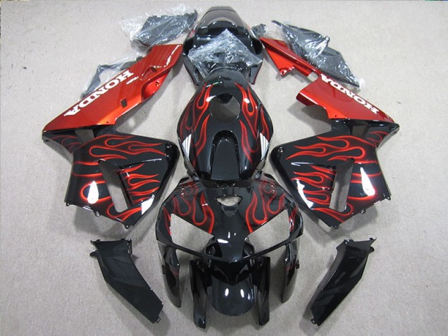 Black Red Flame 2005-2006 Honda CBR600RR Motorcycle Fairings Black Red Flame 2005-2006 Honda CBR600RR Motorcycle Fairings
