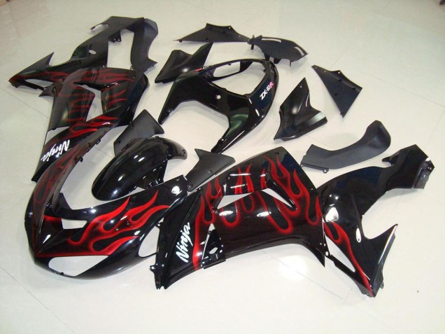 Black Red Flame 2006-2007 Kawasaki ZX10R Motorcycle Fairings Black Red Flame 2006-2007 Kawasaki ZX10R Motorcycle Fairings