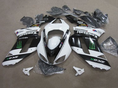 Black White Monster 2007-2008 Kawasaki ZX6R Motorcycle Fairings
