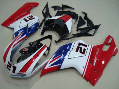Black White Red 21 2007-2014 Ducati 848 1098 1198 Motorcycle Fairings