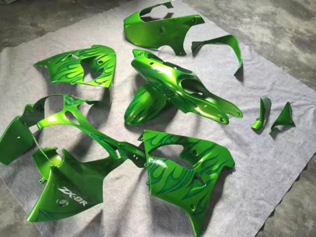 Green Green Flame 2000-2001 Kawasaki ZX9R Motorcycle Fairings