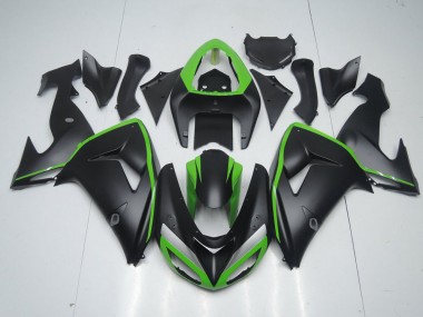 Matte Black with Green Line 2006-2007 Kawasaki ZX10R Motorcycle Fairings