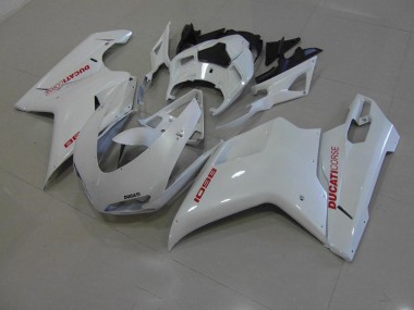 Pearl White with Red Decals 2007-2014 Ducati 848 1098 1198 Motorcycle Fairings