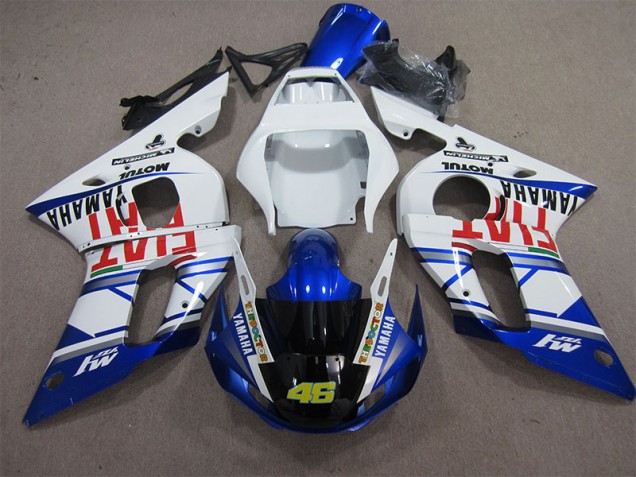 White Blue Fiat 46 1998-2002 Yamaha YZF R6 Motorcycle Fairings White Blue Fiat 46 1998-2002 Yamaha YZF R6 Motorcycle Fairings