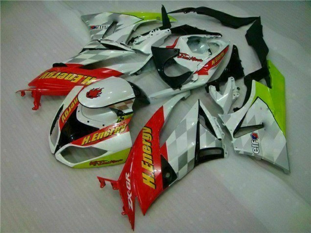 White Red H. Energy 2009-2012 Kawasaki ZX6R Motorcycle Fairings White Red H. Energy 2009-2012 Kawasaki ZX6R Motorcycle Fairings