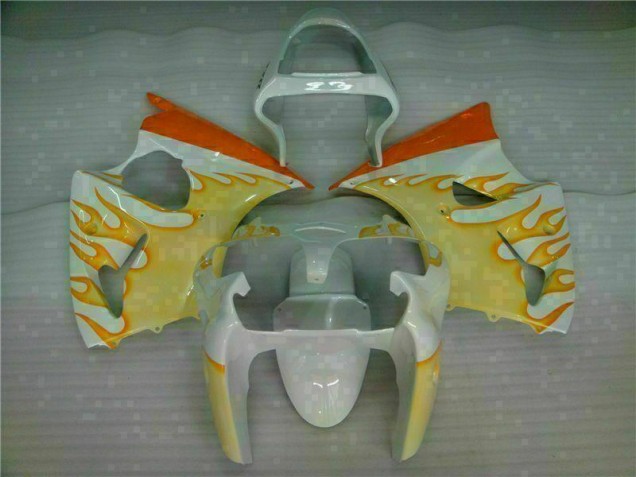 White Yellow Flame 2000-2002 Kawasaki ZX6R Motorcycle Fairings White Yellow Flame 2000-2002 Kawasaki ZX6R Motorcycle Fairings